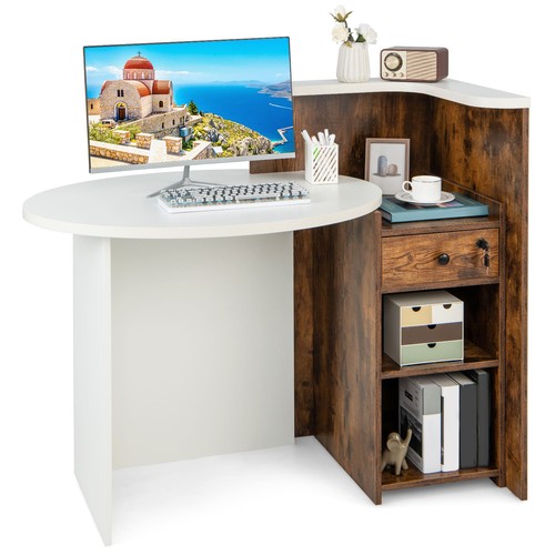 White reception desk front - desk,