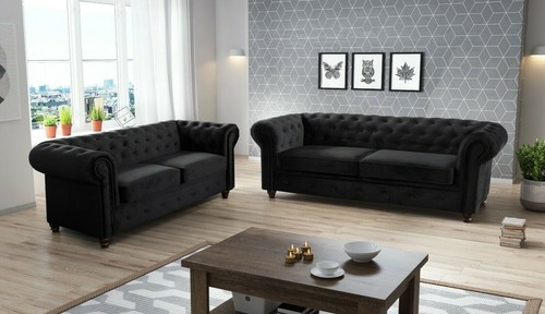 Chesterfield sofa grey fabric - sofa,
