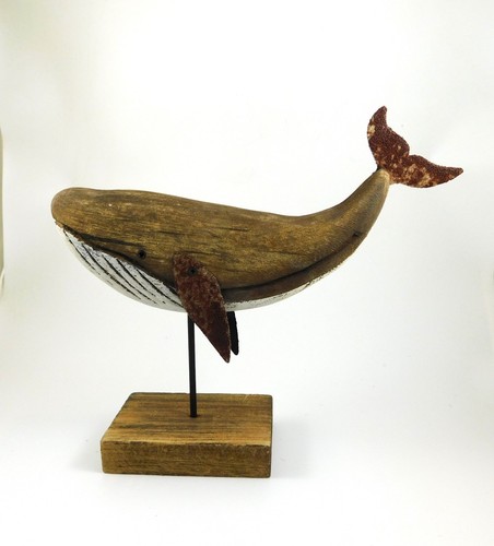Blue whale ornament wood - blue, &