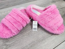 Miss E-Vie Kids Girls Childrens Cosy Faux Fur Slippers Pink UK 1-2 EU 33-34