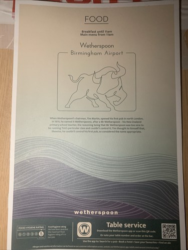 Wetherspoons bar menu - wetherspoons,