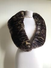 BIBA Animal Print Faux Fur Stole Scarf. Peacock Satin Lining. Glamour Luxury