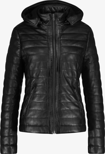 Womens black leather puffer - black,