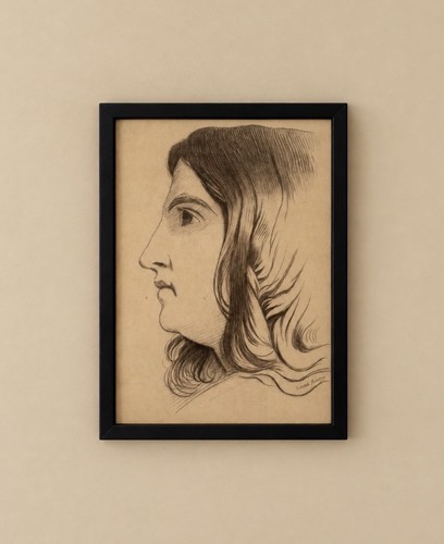 Antique framed female pencil - antique,