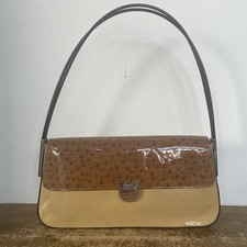 Salvatore Ferragamo Vintage Faux Ostrich Bag Shoulder Patent Leather Cream