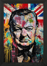 Winston Churchill Portrait Framed Wall Art Poster Canvas Print Picture