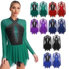 Women Gymnastic Leotard Keyhole Figure Ice Skating Dress Lyrical Dance Costume