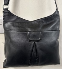 M&S LEATHER CROSSBODY SLING SHOULDER HAND BAG BLACK 
