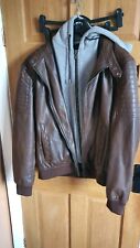 Zara brown leather jacket with removable hood 2xl Xxl