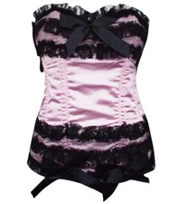 NEW BLACK & PINK  SATIN  RUFFLE LACE UP CORSET BODICE 💖 SIZE 8 10 12 14