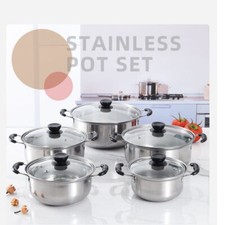 Set of 5 Induction Non Stick Stainless Steel Cookware Cooking Pots Pan With Lids