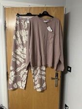 Next Women's Pink Leaf 100% Cotton Long Sleeve Pyjamas Size XXL 24 BNWT
