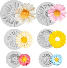6 Pcs Flower Silicone Moulds, Chrysanthemum Chocolate Candy Mould 3D Daisy Mould