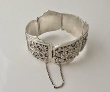 Wonderful antique silver Chinese Export silver panel bracelet c1920