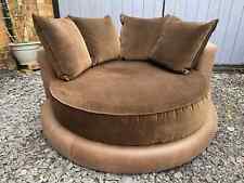Round Circular Sofa (Love Seat) Bespoke Brown Leather and Velvet