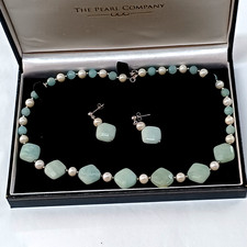 Pearl and Gemstone Necklace & Earrings Set with 925 Silver Clasp / Boxed