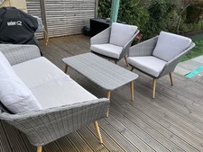 Grey Rattan Effect Outdoor Patio Table, Sofa And 2 Chairs