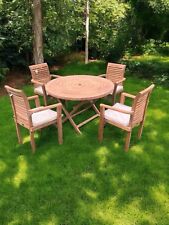 Teak Ripple Dining Set Foldable Table & Four Stacking Chairs Garden Set Outdoor
