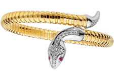 gold snake bangle bracelet ruby yellow gold on 925 sterling silver serpent slave