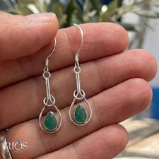 Emerald Sterling Silver Dangle Earrings, Ancient Pear Drop Jewellery Rios London
