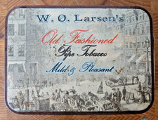 Vintage W O Larsen's Pipe Tobacco Tin Mild & Pleasant 100g Hudson Scott Carlisle