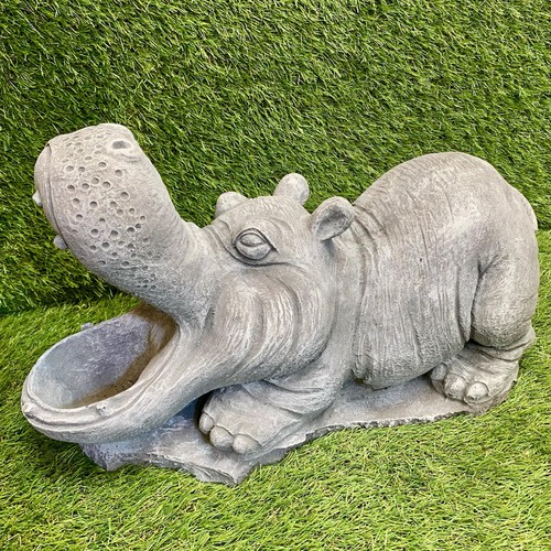 Concrete large hippo ornament - concrete,
