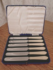 Pristine Vintage Gift Set 6 x Faux Bone Handle TEA/ BUTTER CUTLERY - Immaculate