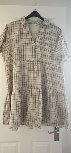 Beige check tiered dress - check,