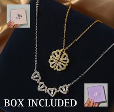 Women Four Leaf Clover Necklace Vintage Magnetic Folding Heart jewellery Gifts