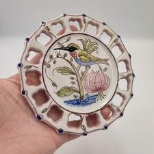 Small Hand Painted Kingfisher Plate Floral Bird Detail "Vicorsette" Signed 1978