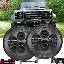 Fit Land Rover Defender 7" H4 LED Headlights RHD E MARKED 90 110 TD4 TD5 Black
