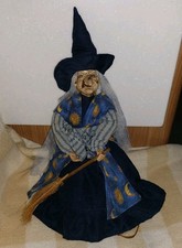Halloween Witch Figure Hanging Decoration with Broomstick & Sheer Cape