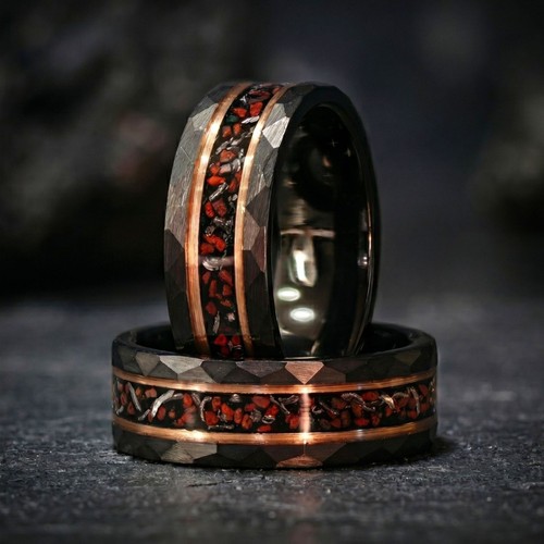 Black hammered tungsten ring - tungsten,
