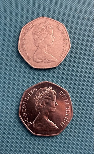 Old 50p coins - old,