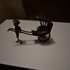 Vintage Mini Rickshaw Asian Chinese Japan Silver Metal Art Pedicab Hand Crafted