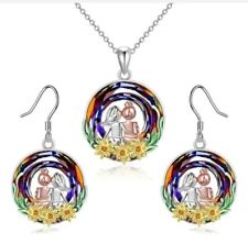 I Love You Sister Daughter Mother Infinity Crystal Necklace & Earrings Set Gift