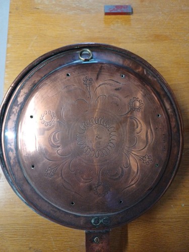 Antique copper bed warming pan - warming,