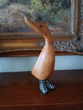 DCUK THE DUCK COMPANY HEAD FORWARDS Black Spotted  WELLIES WOODEN DUCK 8”