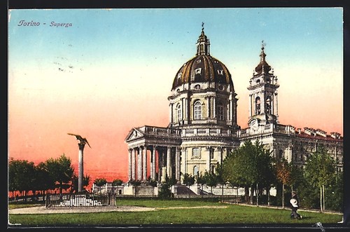 Torino superga postcard 1928 - torino,,