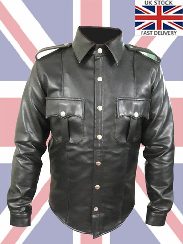 Mens black faux leather police - black,