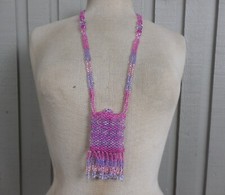 Beaded Necklace Pouch Medicine Gift Bag with Fringe Tassels Pagan Talisman Case