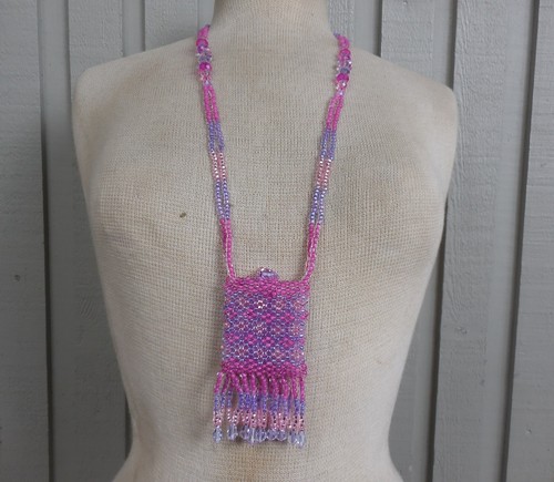 Beaded necklace pouch medicine - beaded,