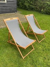 Pair Wooden DeckChairs 