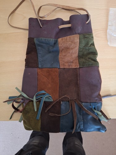 Leather patchwork drawstring - leather,