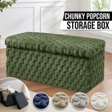 Foldable Faur Fur Storage Box Ottoman Stool Seat Ribbed Waffle Removable Lid