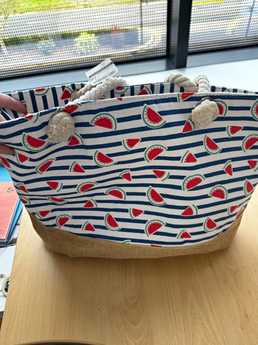 Watermelon striped canvas tote - watermelon,