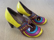 OFFICE Pink Yellow Turquoise Multi-coloured Leather Heels Shoes Size UK 4 EU 37