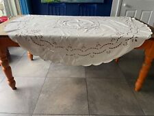 Embroidery Anglaise cream tablecloth and 8 napkins ROUND 85cm dia - small mark