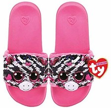 TY ZOEY ZEBRA POOL SLIDES SLIDERS SEQUIN FLIP FLOPS SMALL MEDIUM LARGE BNWT
