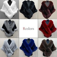 Women Luxury Fluffy Faux Fur Shawl Bridal Wedding Evening Cape Warm Stole Shrug✨